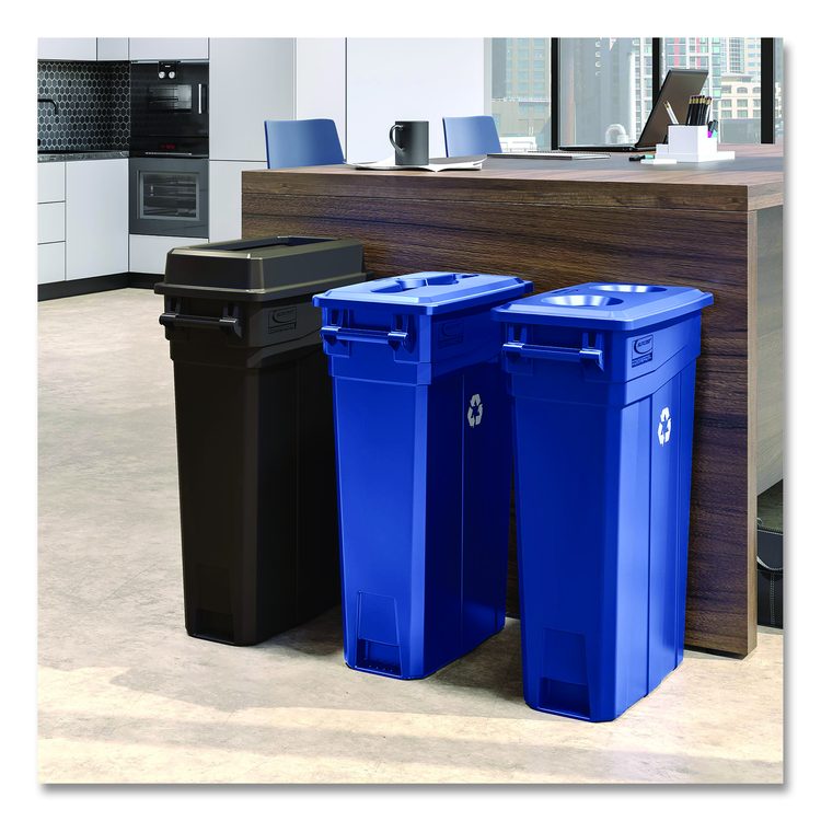 23 Gallon Resin Slim Trash Can Bottle and Can Lid, 11.87 x 20.25 x 1.41, Blue