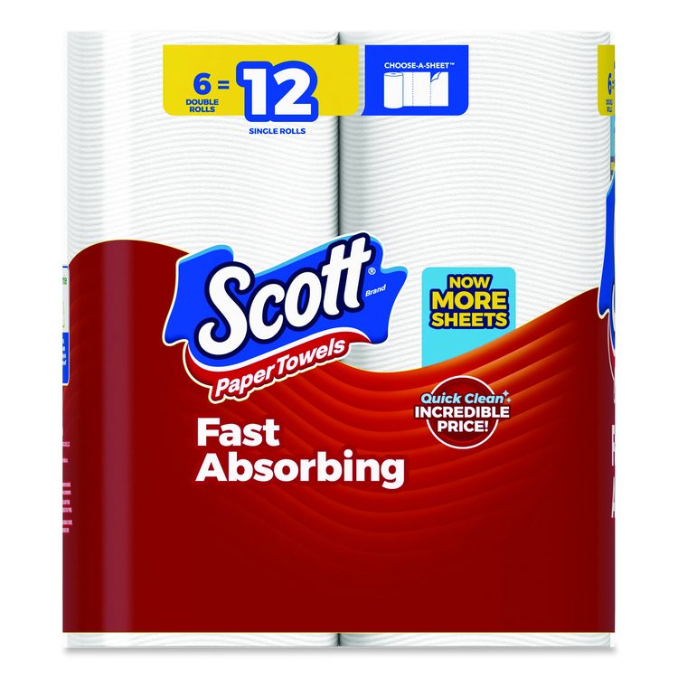 Choose-A-Sheet Kitchen Roll Paper Towels, Double Roll, 1-Ply, White, 108 Sheets/Roll, 6 Rolls/Pack, 4 Packs/Carton