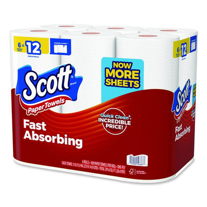 Choose-A-Sheet Kitchen Roll Paper Towels, Double Roll, 1-Ply, White, 108 Sheets/Roll, 6 Rolls/Pack, 4 Packs/Carton