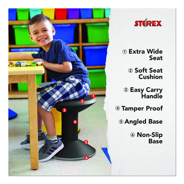 Wiggle Stool, Backless, Supports Up to 250 lbs, 12" to 18" Seat Height, Black Seat, Black Base