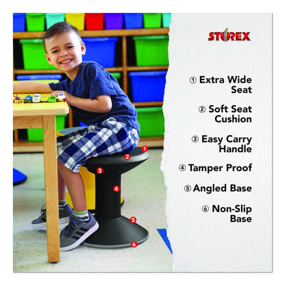 Wiggle Stool, Backless, Supports Up to 250 lbs, 12" to 18" Seat Height, Black Seat, Black Base