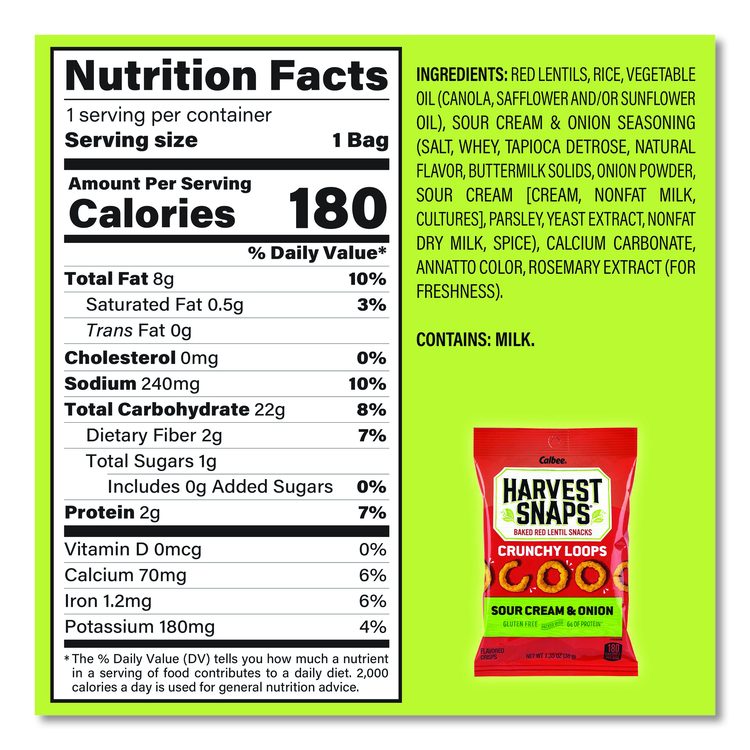 Crunchy Loops, Sour Cream and Onion, 1.35 oz Bag, 8/Box