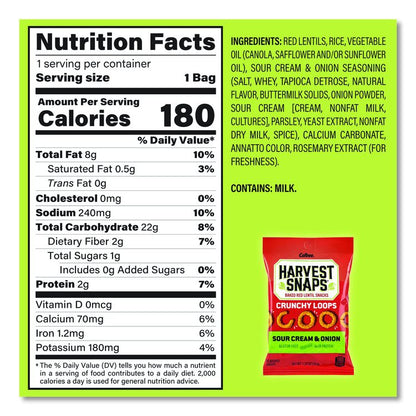 Crunchy Loops, Sour Cream and Onion, 1.35 oz Bag, 8/Box
