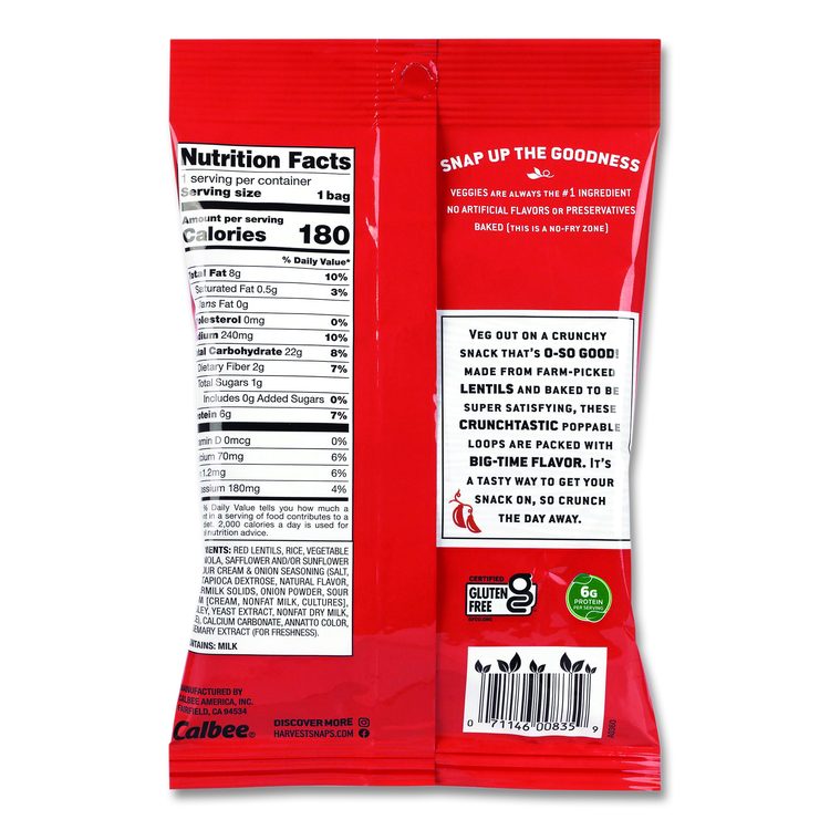 Crunchy Loops, Sour Cream and Onion, 1.35 oz Bag, 8/Box