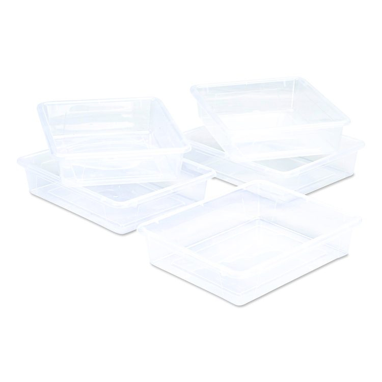 Storage Tray, Flat, 1.69 gal, 10.65" x 13.17" x 2.96", Translucent, 5/Pack