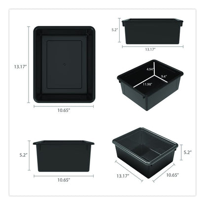 Storage Tray, Deep, 2 gal, 10.65" x 10.65" x 5.2", Black, 5/Pack