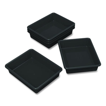 Storage Tray, Flat, 102.4 oz, 10.65" x 10.65" x 2.96", Black, 5/Pack