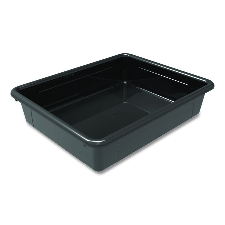 Storage Tray, Flat, 102.4 oz, 10.65" x 10.65" x 2.96", Black, 5/Pack