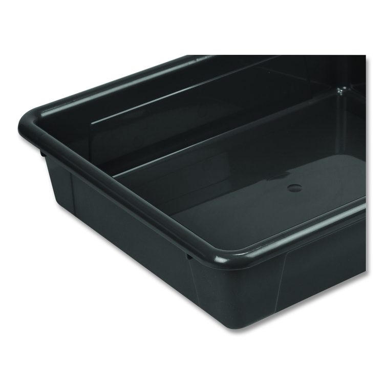 Storage Tray, Flat, 102.4 oz, 10.65" x 10.65" x 2.96", Black, 5/Pack
