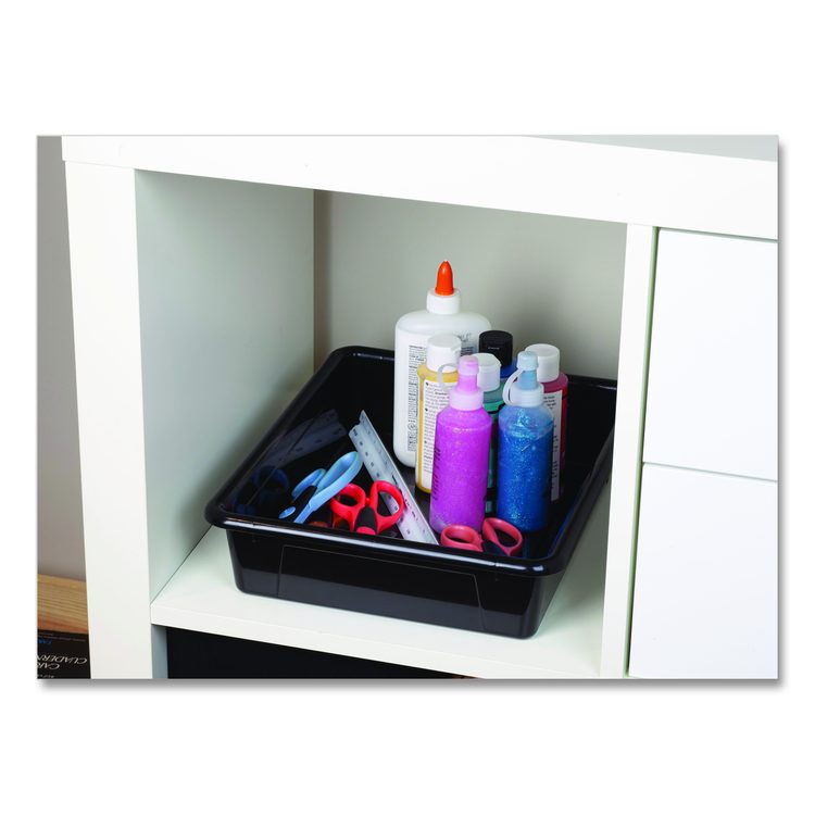 Storage Tray, Flat, 102.4 oz, 10.65" x 10.65" x 2.96", Black, 5/Pack