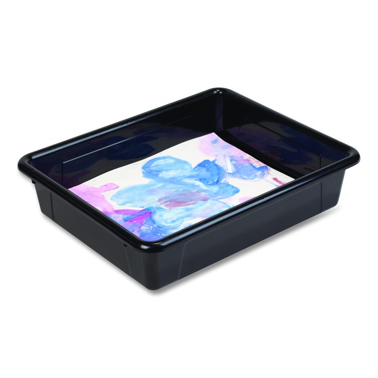 Storage Tray, Flat, 102.4 oz, 10.65" x 10.65" x 2.96", Black, 5/Pack