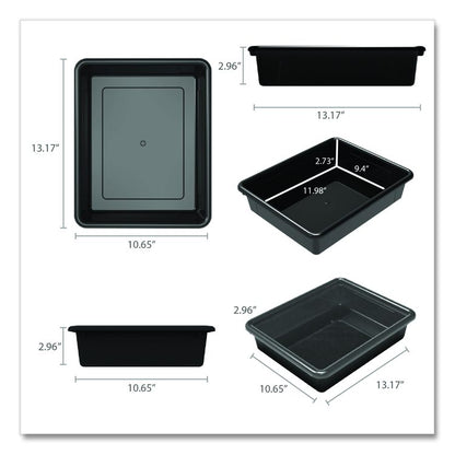 Storage Tray, Flat, 102.4 oz, 10.65" x 10.65" x 2.96", Black, 5/Pack