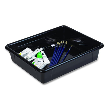 Storage Tray, Flat, 102.4 oz, 10.65" x 10.65" x 2.96", Black, 5/Pack