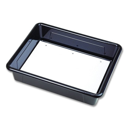 Storage Tray, Flat, 102.4 oz, 10.65" x 10.65" x 2.96", Black, 5/Pack