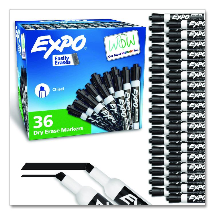 Low-Odor Dry-Erase Marker Value Pack, Broad Chisel Tip, Black, 36/Box