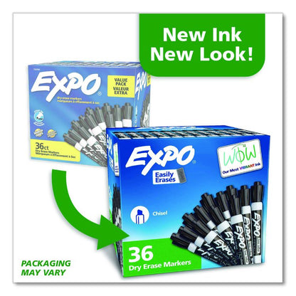 Low-Odor Dry-Erase Marker Value Pack, Broad Chisel Tip, Black, 36/Box