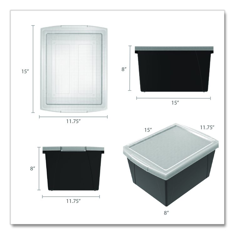 Storage Bin with Lid, 4 gal, 11.25" x 11.25" x 7.87", Black, 6/Pack