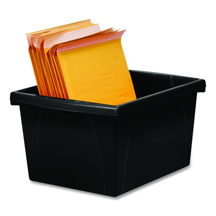 Storage Bin with Lid, 4 gal, 11.25" x 11.25" x 7.87", Black, 6/Pack