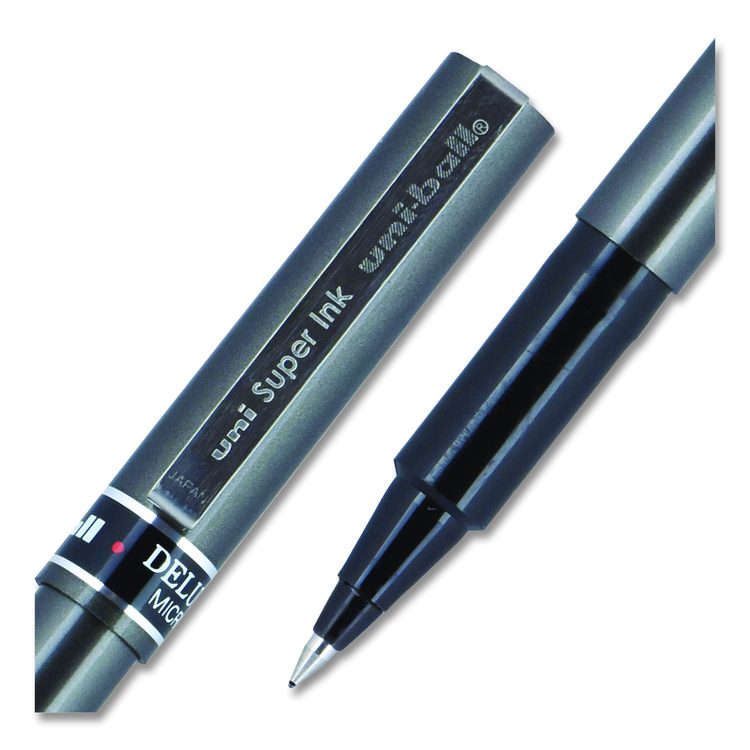 Deluxe Rollerball Pen, Stick, Micro 0.5 mm, Black Ink, Metallic Gray/Black Barrel, Dozen