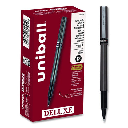 Deluxe Rollerball Pen, Stick, Micro 0.5 mm, Black Ink, Metallic Gray/Black Barrel, Dozen