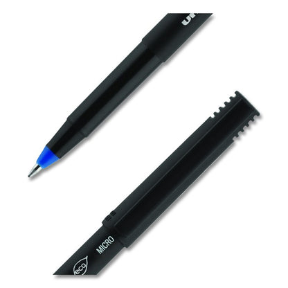 ONYX Rollerball Pen, Stick, Micro 0.5 mm, Blue Ink, Black/Blue Barrel, Dozen