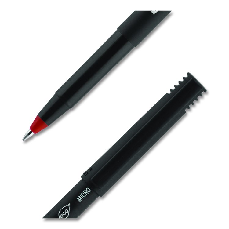 ONYX Rollerball Pen, Stick, Micro 0.5 mm, Red Ink, Black/Red Barrel, Dozen