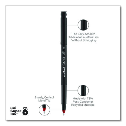 ONYX Rollerball Pen, Stick, Fine 0.7 mm, Red Ink, Black/Red Barrel, Dozen