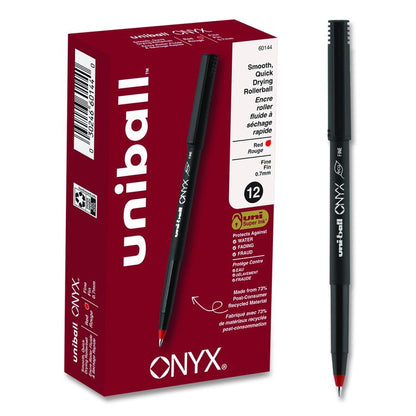 ONYX Rollerball Pen, Stick, Fine 0.7 mm, Red Ink, Black/Red Barrel, Dozen