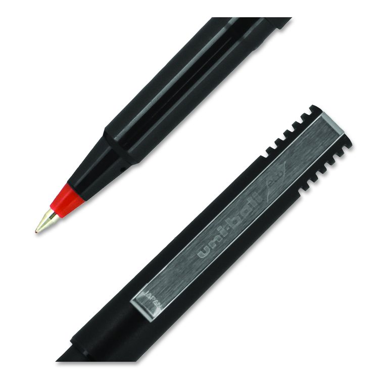 Rollerball Pen, Stick, Micro 0.5 mm, Red Ink, Black/Red Barrel, Dozen