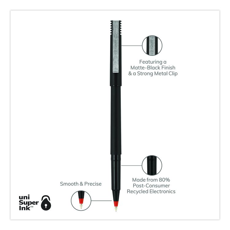 Rollerball Pen, Stick, Micro 0.5 mm, Red Ink, Black/Red Barrel, Dozen