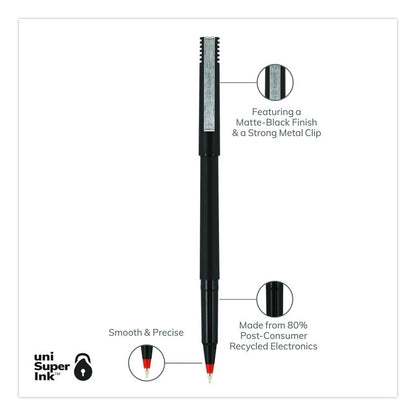 Rollerball Pen, Stick, Micro 0.5 mm, Red Ink, Black/Red Barrel, Dozen