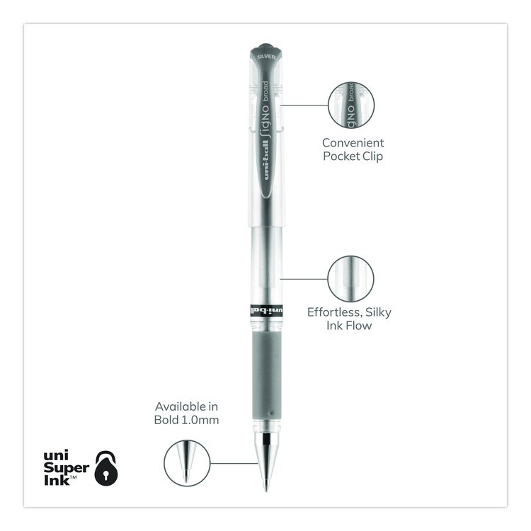IMPACT Gel Pen, Stick, Medium 1 mm, Silver Metallic Ink, Silver Barrel