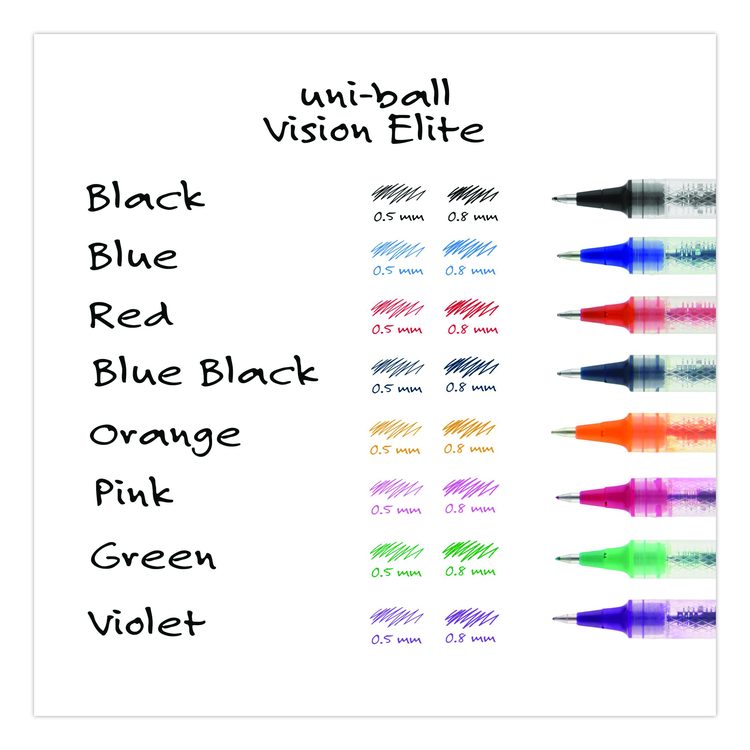 VISION ELITE Rollerball Pen, Stick, Bold 0.8 mm, Black Ink, White/Black/Clear Barrel