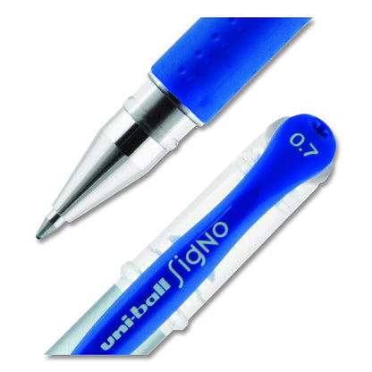 Signo GRIP Gel Pen, Stick, Medium 0.7 mm, Blue Ink, Clear/Blue/Silver Barrel, Dozen
