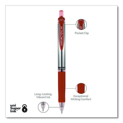 Signo Gel Pen, Retractable, Medium 0.7 mm, Red Ink, Silver/Red Barrel, Dozen