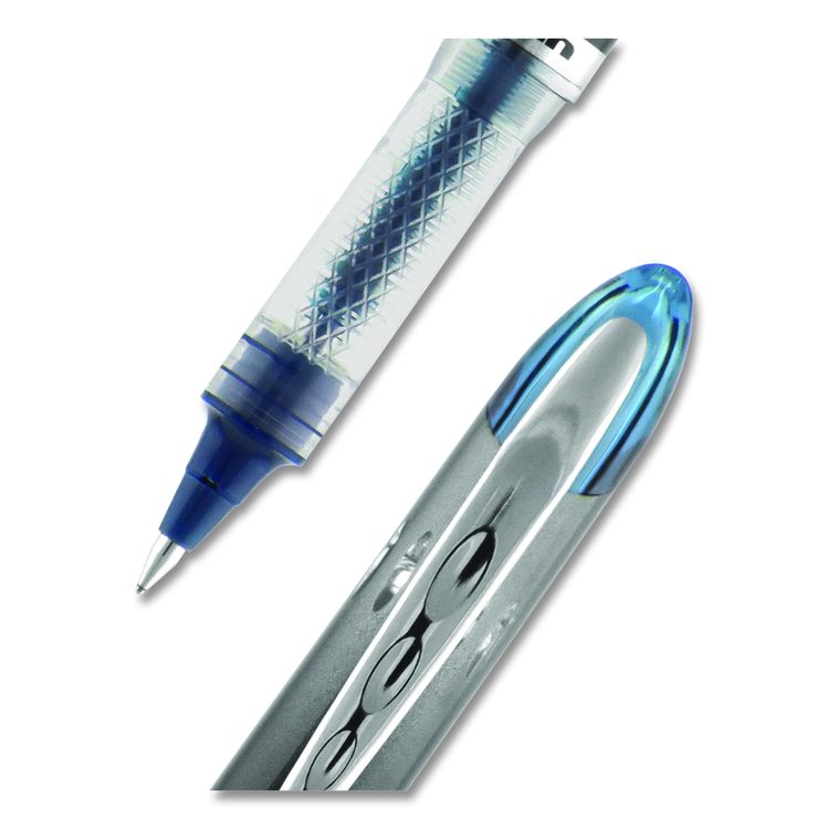 VISION ELITE BLX Series Rollerball Pen, Stick, Micro 0.5 mm, Blue-Infused Black Ink, Gray/Blue/Clear Barrel