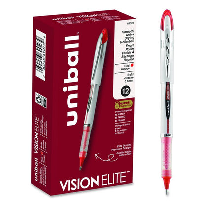VISION ELITE Rollerball Pen, Stick, Bold 0.8 mm, Red Ink, White/Red/Clear Barrel