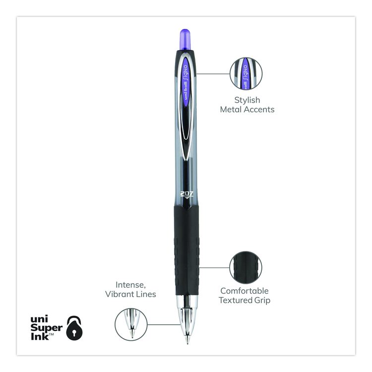 Signo 207 Gel Pen, Retractable, Medium 0.7 mm, Violet Ink, Smoke/Black/Violet Barrel, Dozen