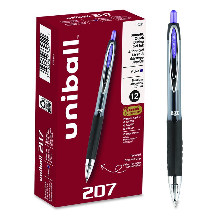 Signo 207 Gel Pen, Retractable, Medium 0.7 mm, Violet Ink, Smoke/Black/Violet Barrel, Dozen