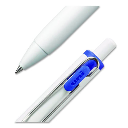 uniONE Gel Pen, Retractable, Medium 0.7 mm, Blue Ink, White/Blue Barrel, Dozen