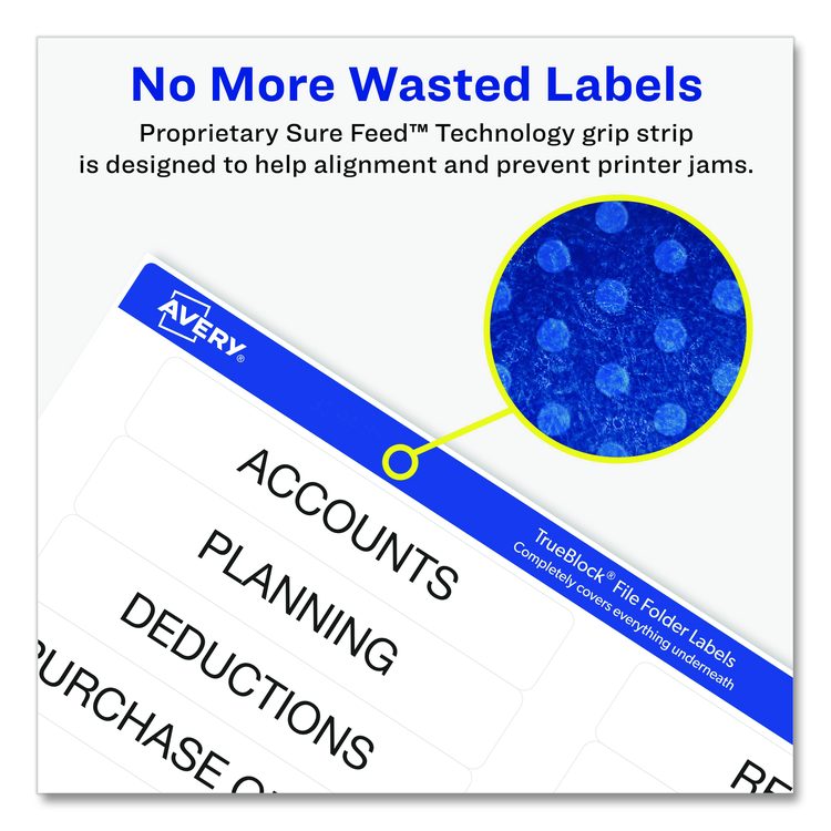 Permanent TrueBlock File Folder Labels with Sure Feed Technology, 0.66 x 3.44, White, 30/Sheet, 60 Sheets/Box