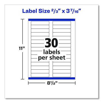 Permanent TrueBlock File Folder Labels with Sure Feed Technology, 0.66 x 3.44, White, 30/Sheet, 60 Sheets/Box