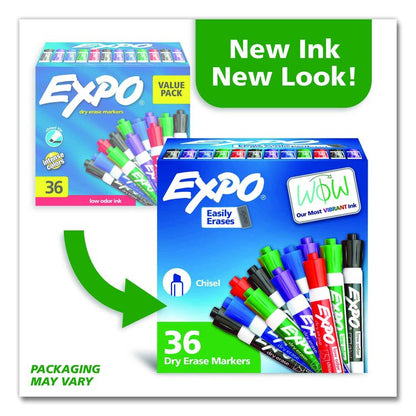 Low-Odor Dry-Erase Marker Value Pack, Broad Chisel Tip, Assorted Colors, 36/Box