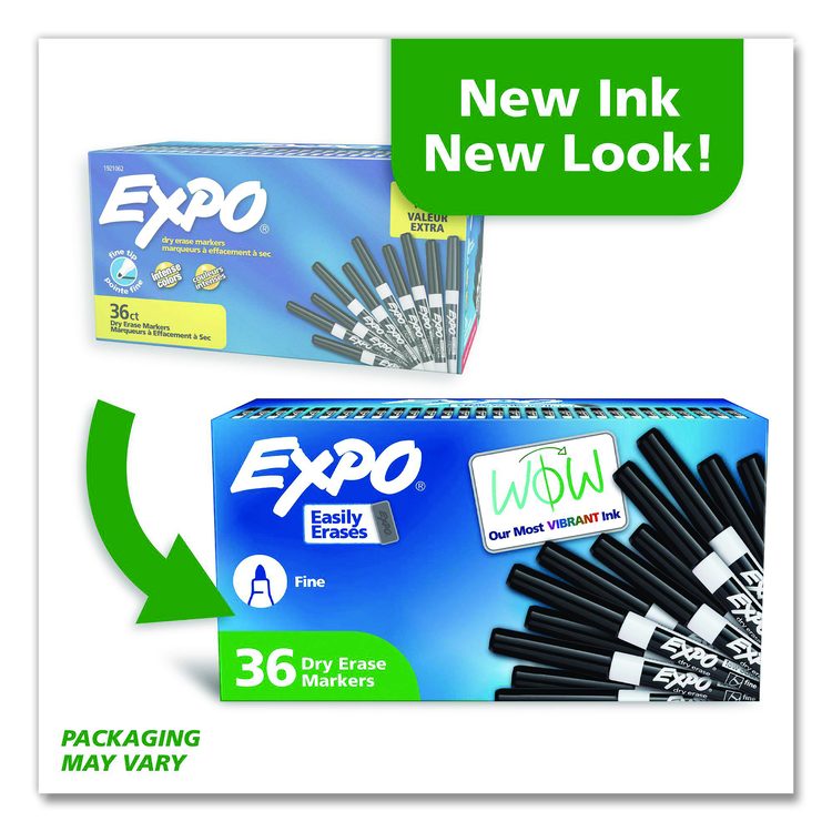Low-Odor Dry-Erase Marker Value Pack, Fine Bullet Tip, Black, 36/Box