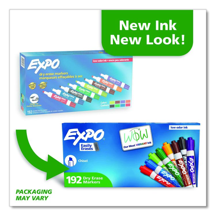 Low-Odor Dry Erase Marker Office Value Pack, Broad Chisel Tip, Assorted Colors, 192/Pack