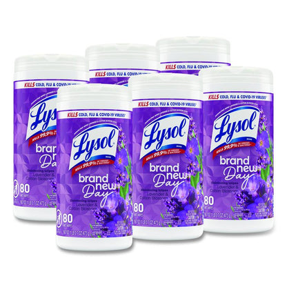 Disinfecting Wipes, 1-Ply, 7 x 7.25, Lavender and Cotton Blossom, White, 80 Wipes/Canister, 6 Canisters/Carton