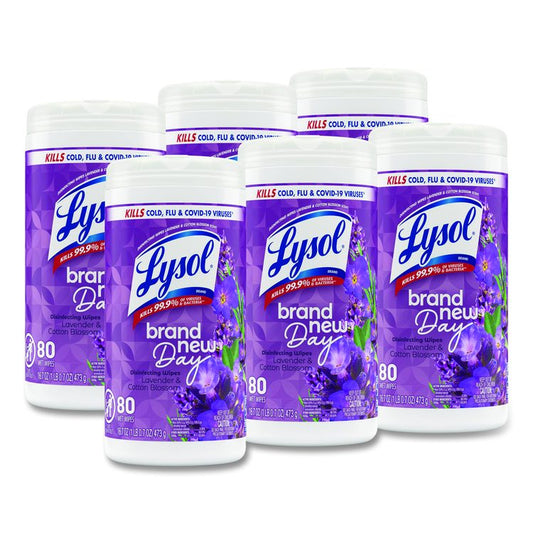 Disinfecting Wipes, 1-Ply, 7 x 7.25, Lavender and Cotton Blossom, White, 80 Wipes/Canister, 6 Canisters/Carton