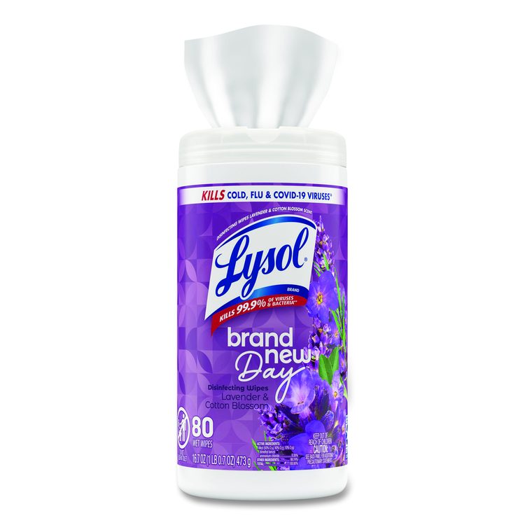 Disinfecting Wipes, 1-Ply, 7 x 7.25, Lavender and Cotton Blossom, White, 80 Wipes/Canister, 6 Canisters/Carton