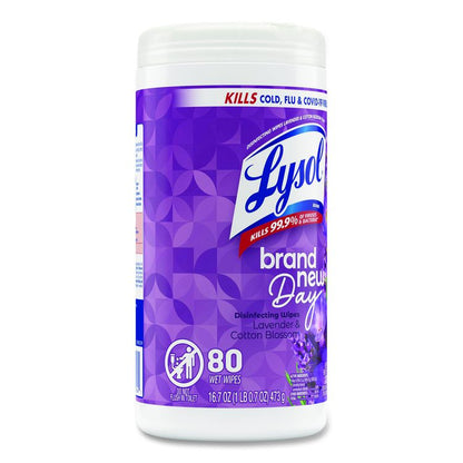 Disinfecting Wipes, 1-Ply, 7 x 7.25, Lavender and Cotton Blossom, White, 80 Wipes/Canister, 6 Canisters/Carton