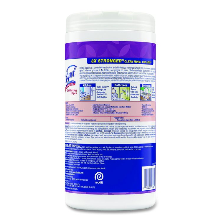Disinfecting Wipes, 1-Ply, 7 x 7.25, Lavender and Cotton Blossom, White, 80 Wipes/Canister